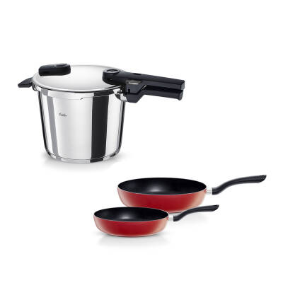 Fissler Vitaquick Glossy 6 Litre Düdüklü Tencere + Kırmızı Cenit Tava Set - 1