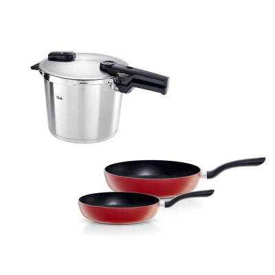 Fissler Vitaquick Premium 6 Litre Düdüklü Tencere + Kırmızı Cenit Tava Set - 1