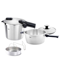 Fissler Vitaquick Premium 6+3,5 Litre Düdüklü Tencere + Buharda Pişirme Aparatı - FISSLER